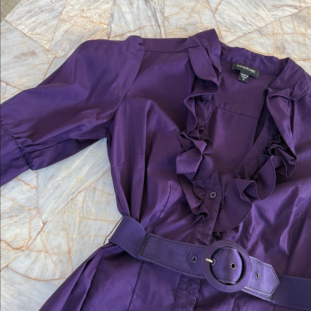 Bebe‎ Deep Purple Ruffle Top Small - Picture 7 of 14